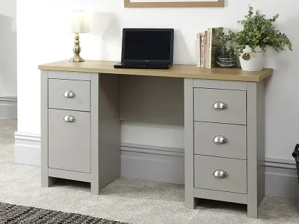 GFW Lancaster Grey and Oak 1 Door 4 Drawer Study Desk GFW Lancaster Grey and Oak 1 Door 4 Drawer Study Desk