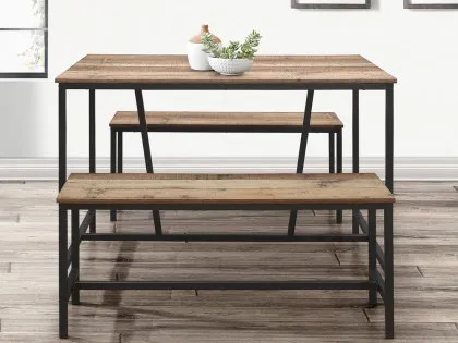 Birlea Urban Rustic Dining Table and 2 Bench Set