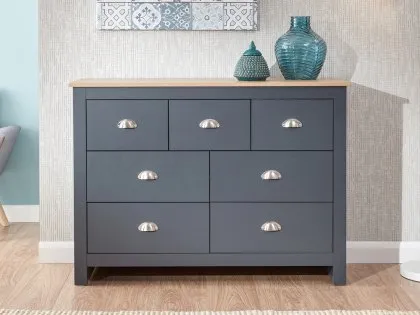 GFW Lancaster Slate Blue and Oak 7 Drawer Merchant Chest of Drawers GFW Lancaster Slate Blue and Oak 7 Drawer Merchant Chest of Drawers