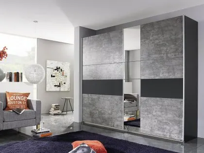 Rauch Kayla 218cm Metallic Grey and Stone Grey Sliding Door Large Double Wardrobe Rauch Kayla 218cm Metallic Grey and Stone Grey Sliding Door Large Double Wardrobe