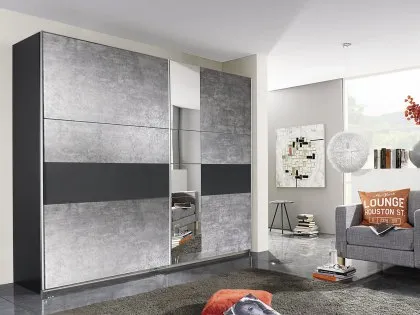 Rauch Kayla 261cm Metallic Grey and Stone Grey Sliding Door Large Double Wardrobe Rauch Kayla 261cm Metallic Grey and Stone Grey Sliding Door Large Double Wardrobe