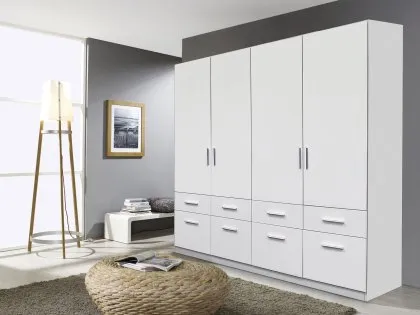 Rauch Kobe 181cm White High Gloss 4 Door 8 Drawer Large Wardrobe Rauch Kobe 181cm White High Gloss 4 Door 8 Drawer Large Wardrobe