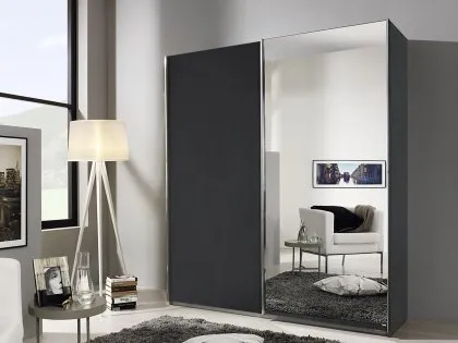Rauch Esme 181cm Metallic Grey and Basalt Glass Sliding Door Large Double Wardrobe Rauch Esme 181cm Metallic Grey and Basalt Glass Sliding Door Large Double Wardrobe