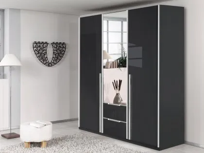 Rauch Esme 136cm Grey and Basalt Glass 3 Door 2 Drawer Mirrored Triple Wardrobe Rauch Esme 136cm Grey and Basalt Glass 3 Door 2 Drawer Mirrored Triple Wardrobe