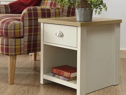 GFW Lancaster Cream and Oak 1 Drawer Lamp Table GFW Lancaster Cream and Oak 1 Drawer Lamp Table