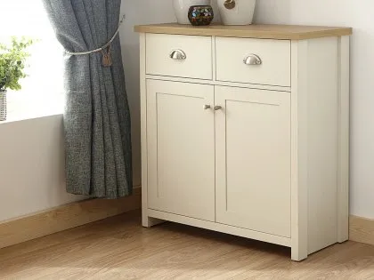 GFW Lancaster Cream and Oak 2 Door 2 Drawer Compact Sideboard GFW Lancaster Cream and Oak 2 Door 2 Drawer Compact Sideboard