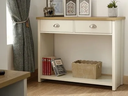 GFW Lancaster Cream and Oak 2 Drawer Console Table GFW Lancaster Cream and Oak 2 Drawer Console Table