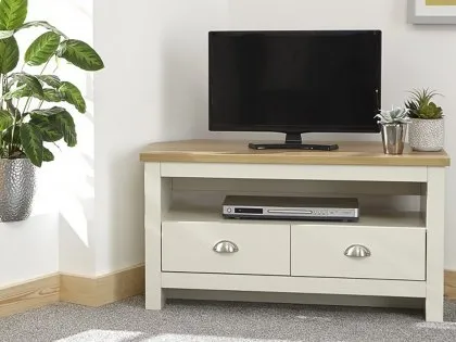 GFW Lancaster Cream and Oak 2 Drawer Corner TV Cabinet GFW Lancaster Cream and Oak 2 Drawer Corner TV Cabinet