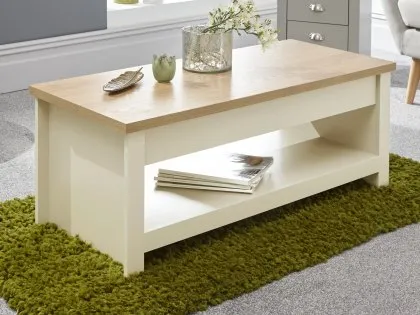 GFW Lancaster Cream and Oak Lift Up Coffee Table GFW Lancaster Cream and Oak Lift Up Coffee Table