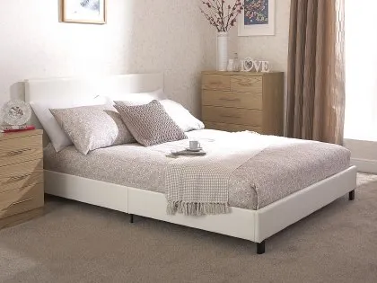 GFW Bed in a Box White Faux Leather Bed Frame GFW Bed in a Box White Faux Leather Bed Frame