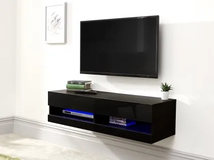 GFW Galicia 150cm Black Wall TV Cabinet With LED Lighting GFW Galicia 150cm Black Wall TV Cabinet With LED Lighting