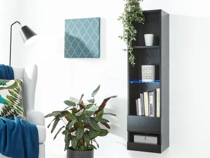 GFW Galicia Black Tall Shelf Unit With LED Lighting GFW Galicia Black Tall Shelf Unit With LED Lighting