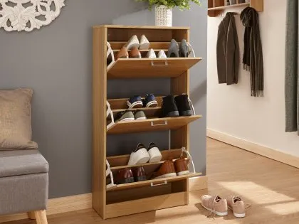 GFW Stirling Oak 3 Tier Shoe Cabinet