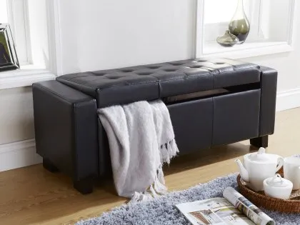 GFW Verona Black Faux Leather Ottoman Storage Bench