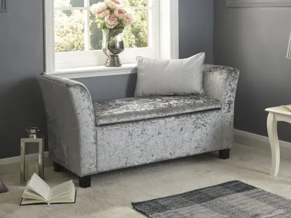 GFW Verona Grey Crushed Velvet Fabric Ottoman Window Seat GFW Verona Grey Crushed Velvet Fabric Ottoman Window Seat