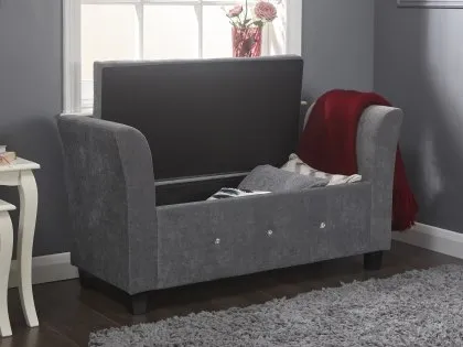 GFW Verona Grey Chenille and Diamante Fabric Ottoman Window Seat