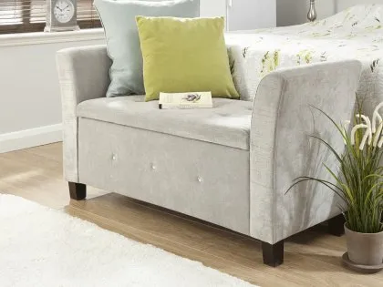 GFW Verona Silver Chenille and Diamante Fabric Ottoman Window Seat GFW Verona Silver Chenille and Diamante Fabric Ottoman Window Seat