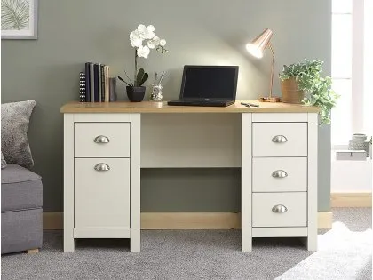 GFW Lancaster Cream and Oak 1 Door 4 Drawer Study Desk GFW Lancaster Cream and Oak 1 Door 4 Drawer Study Desk
