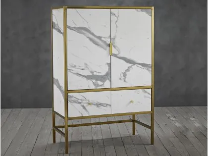 LPD Monaco White Marble and Gold 2 Door 2 Drawer Drinks Cabinet (Assembled) LPD Monaco White Marble and Gold 2 Door 2 Drawer Drinks Cabinet (Assembled)