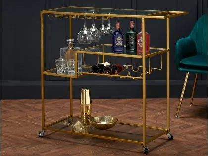 LPD Porter Glass and Gold Drinks Trolley LPD Porter Glass and Gold Drinks Trolley