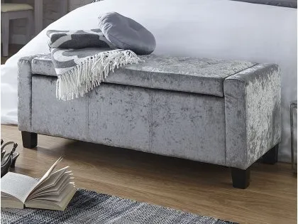 GFW Verona Grey Crushed Velvet Fabric Ottoman Storage Bench GFW Verona Grey Crushed Velvet Fabric Ottoman Storage Bench