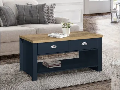 Birlea Highgate Navy and Oak Effect 2 Drawer Coffee Table Birlea Highgate Navy and Oak Effect 2 Drawer Coffee Table