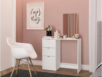 Birlea Madison White 3 Drawer Dressing Table & Mirror Birlea Madison White 3 Drawer Dressing Table & Mirror