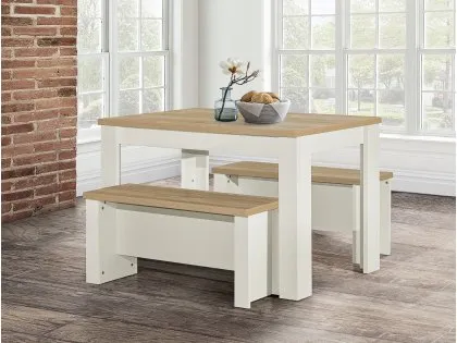 Birlea Highgate Cream and Oak Dining Table and 2 Bench Set Birlea Highgate Cream and Oak Dining Table and 2 Bench Set