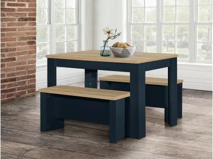 Birlea Highgate Navy and Oak Dining Table and 2 Bench Set Birlea Highgate Navy and Oak Dining Table and 2 Bench Set