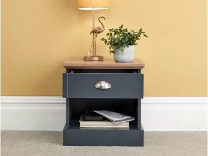 GFW Kendal Slate Blue and Oak 1 Drawer Bedside Table