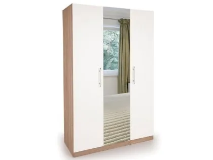 Harmony Hyde White and Oak 3 Door 1 Mirror Triple Wardrobe Harmony Hyde White and Oak 3 Door 1 Mirror Triple Wardrobe