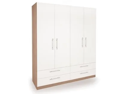 Harmony Hyde White and Oak 4 Door 4 Drawer Large Wardrobe Harmony Hyde White and Oak 4 Door 4 Drawer Large Wardrobe
