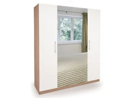 Harmony Hyde White and Oak 4 Door Mirrored Large Wardrobe Harmony Hyde White and Oak 4 Door Mirrored Large Wardrobe