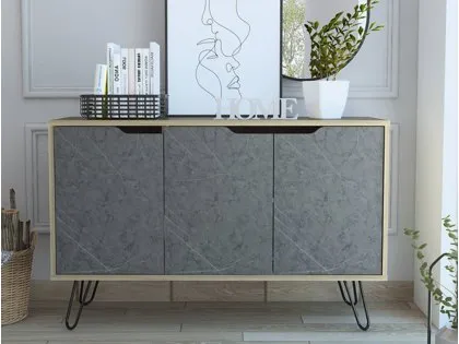 Core Manhattan Pine and Stone Effect 3 Door Medium Sideboard Core Manhattan Pine and Stone Effect 3 Door Medium Sideboard