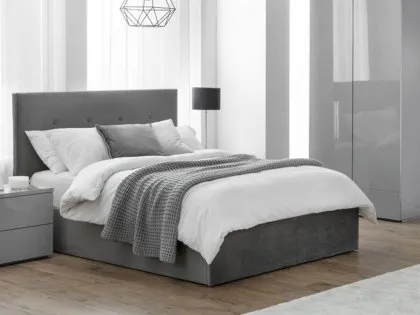 Julian Bowen Shoreditch 5ft King Size Grey Velvet Fabric Ottoman Bed Frame