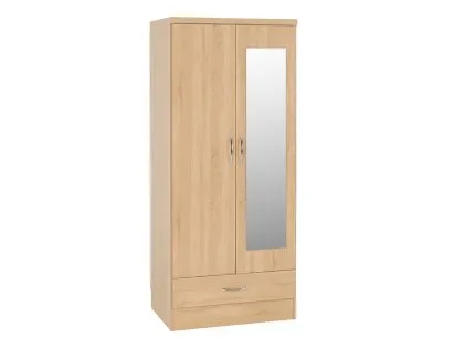 Seconique Nevada Sonoma Oak 2 Door 1 Drawer Mirrored Wardrobe Seconique Nevada Sonoma Oak 2 Door 1 Drawer Mirrored Wardrobe