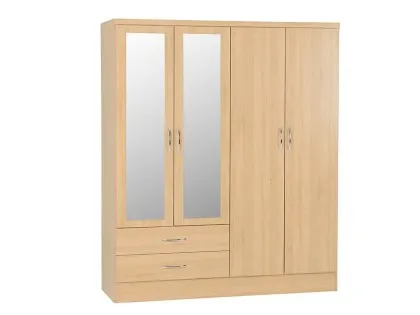 Seconique Nevada Sonoma Oak 4 Door 2 Drawer Mirrored Wardrobe Seconique Nevada Sonoma Oak 4 Door 2 Drawer Mirrored Wardrobe