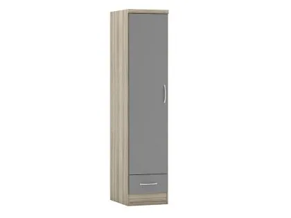 Seconique Nevada Grey Gloss and Oak 1 Door 1 Drawer Wardrobe Seconique Nevada Grey Gloss and Oak 1 Door 1 Drawer Wardrobe