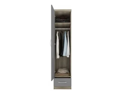 Seconique Nevada Grey Gloss and Oak 1 Door 1 Drawer Wardrobe