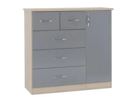 Seconique Nevada Grey Gloss and Oak 1 Door 5 Drawer Chest of Drawers Seconique Nevada Grey Gloss and Oak 1 Door 5 Drawer Chest of Drawers
