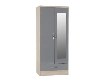 Seconique Nevada Grey Gloss and Oak 2 Door 1 Drawer Mirrored Wardrobe Seconique Nevada Grey Gloss and Oak 2 Door 1 Drawer Mirrored Wardrobe