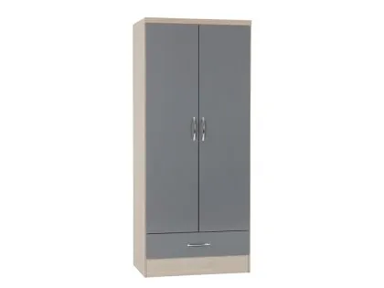 Seconique Nevada Grey Gloss and Oak 2 Door 1 Drawer Double Wardrobe Seconique Nevada Grey Gloss and Oak 2 Door 1 Drawer Double Wardrobe
