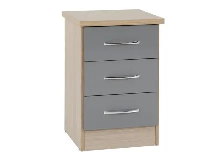Seconique Nevada Grey Gloss and Oak 3 Drawer Bedside Table Seconique Nevada Grey Gloss and Oak 3 Drawer Bedside Table