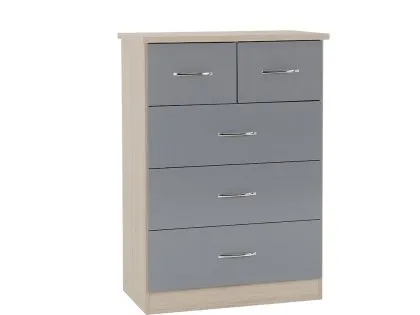 Seconique Nevada Grey Gloss and Oak 3+2 Drawer Chest of Drawers Seconique Nevada Grey Gloss and Oak 3+2 Drawer Chest of Drawers
