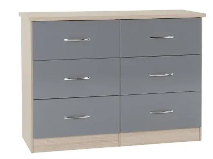 Seconique Nevada Grey Gloss and Oak 3+3 Drawer Chest of Drawers Seconique Nevada Grey Gloss and Oak 3+3 Drawer Chest of Drawers