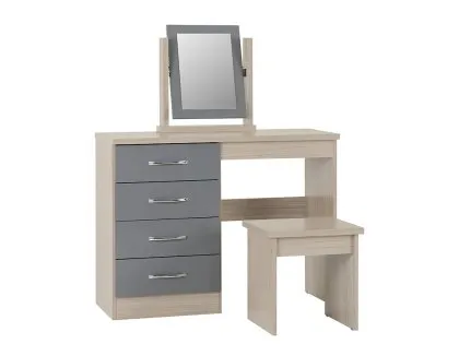 Seconique Nevada Grey Gloss and Oak 4 Drawer Dressing Table and Stool Seconique Nevada Grey Gloss and Oak 4 Drawer Dressing Table and Stool