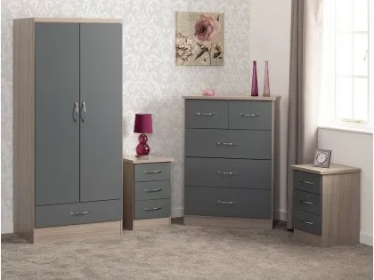 Seconique Nevada Grey Gloss and Oak 4 Piece Bedroom Furniture Package Seconique Nevada Grey Gloss and Oak 4 Piece Bedroom Furniture Package