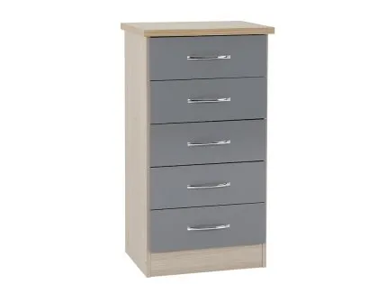 Seconique Nevada Grey Gloss and Oak 5 Drawer Chest of Drawers Seconique Nevada Grey Gloss and Oak 5 Drawer Chest of Drawers