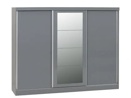 Seconique Nevada Grey High Gloss Sliding Mirrored Triple Wardrobe Seconique Nevada Grey High Gloss Sliding Mirrored Triple Wardrobe