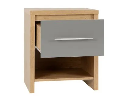 Seconique Seville Grey High Gloss and Oak 1 Drawer Bedside Table